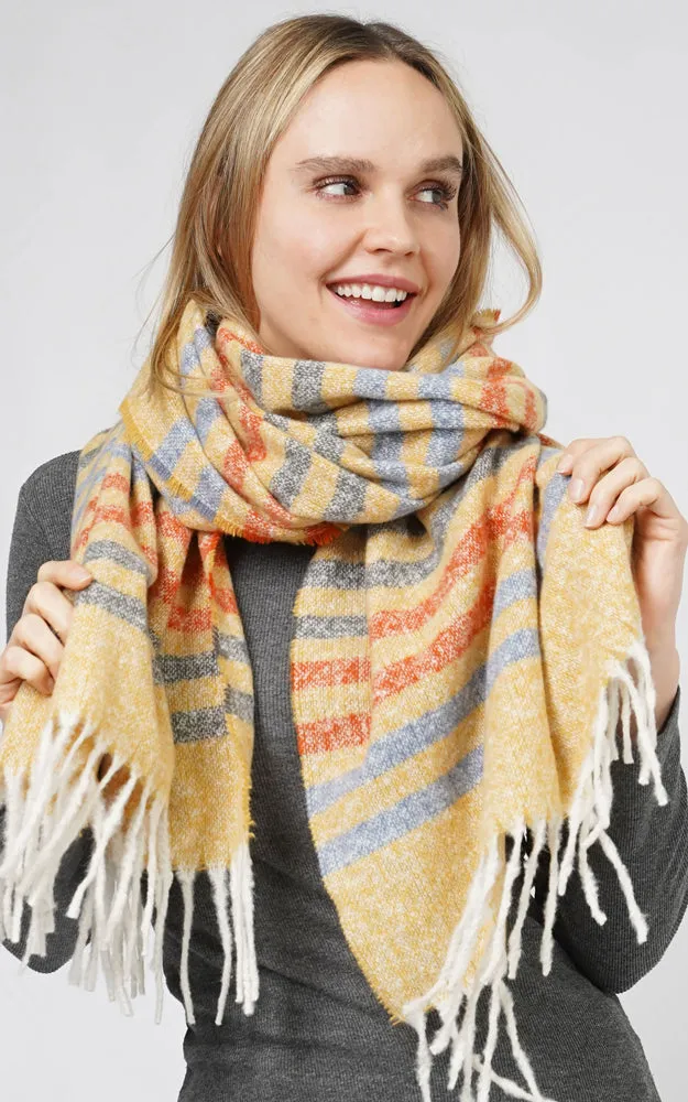 ESC10849 MULTI COLOR STRIPE SCARF W/FRINGE