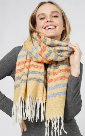 ESC10849 MULTI COLOR STRIPE SCARF W/FRINGE