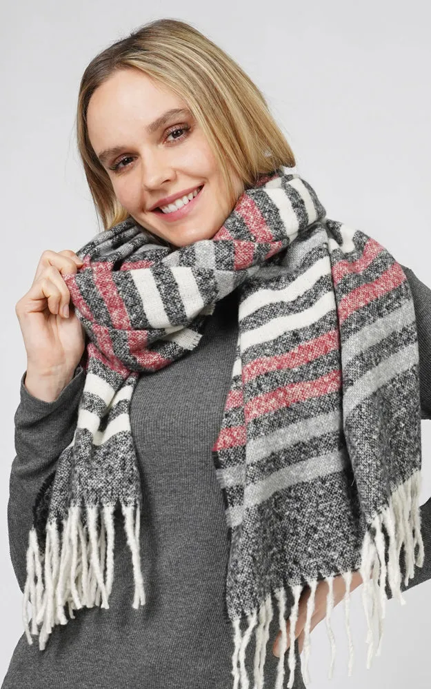 ESC10849 MULTI COLOR STRIPE SCARF W/FRINGE