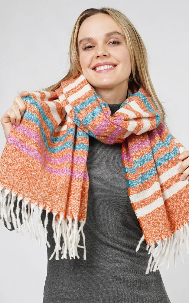 ESC10849 MULTI COLOR STRIPE SCARF W/FRINGE