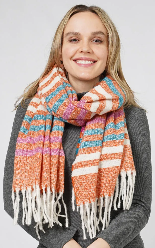 ESC10849 MULTI COLOR STRIPE SCARF W/FRINGE