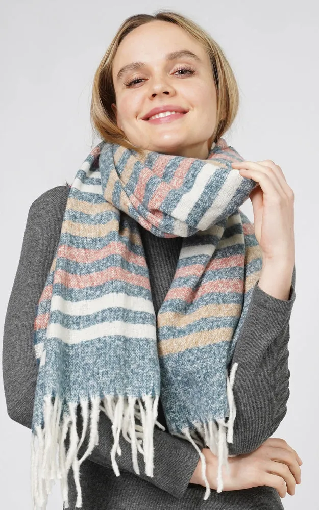 ESC10849 MULTI COLOR STRIPE SCARF W/FRINGE