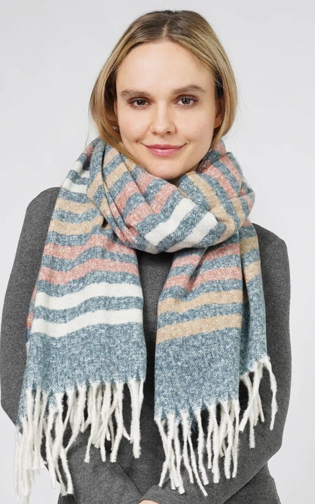 ESC10849 MULTI COLOR STRIPE SCARF W/FRINGE