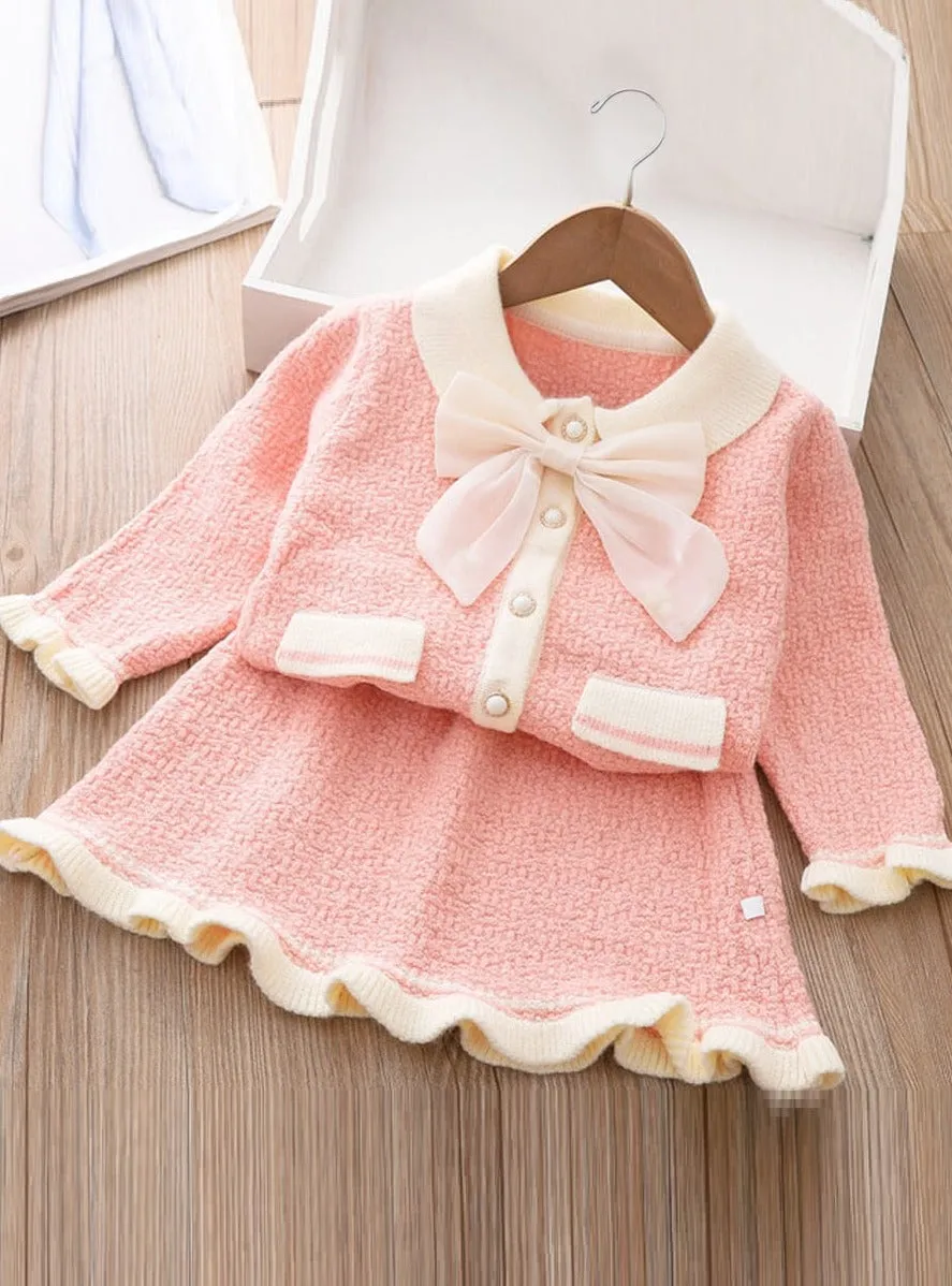 Fashionable Fall Pink Knit Sweater and Skirt Set