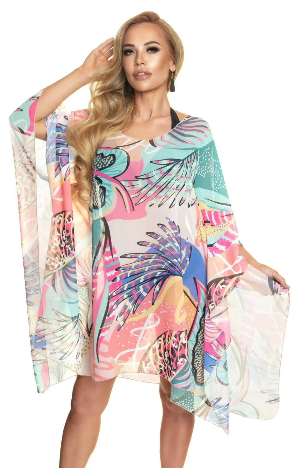 Feathers print beach tunic