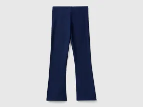 Flared leggings in stretch cotton - Dark Blue | Benetton