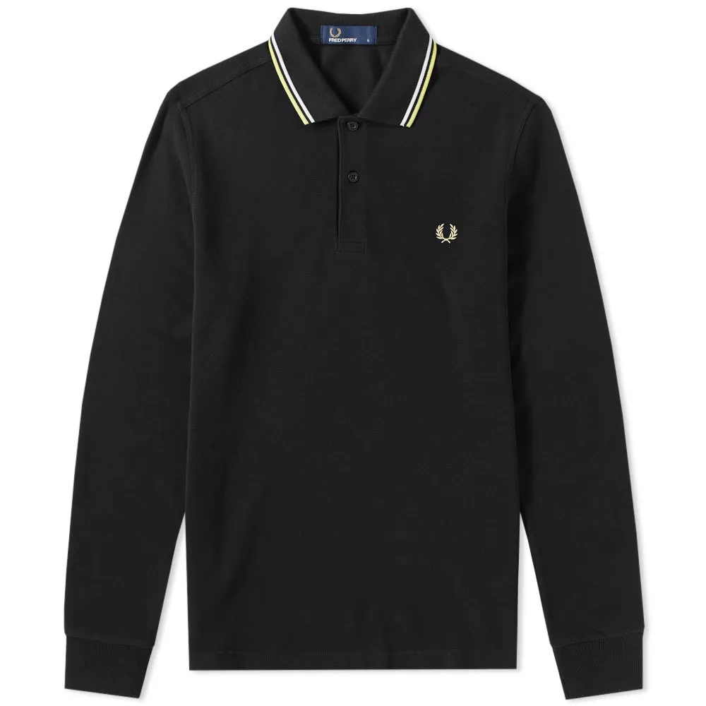 Fred Perry Long Sleeve Twin Tipped PoloBlack, White & Soft Yellow