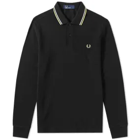 Fred Perry Long Sleeve Twin Tipped PoloBlack, White & Soft Yellow