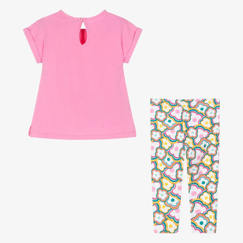 Girls Pink Floral Cotton Leggings Set