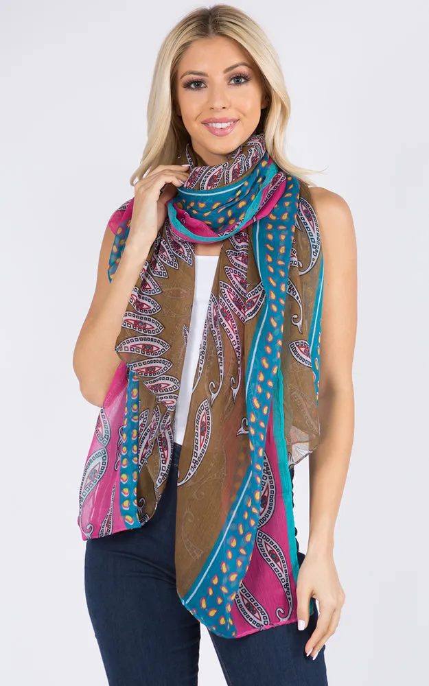 GPO969 Exotic Multi Pattern Print Oblong Scarf