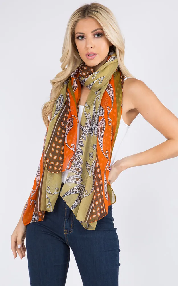 GPO969 Exotic Multi Pattern Print Oblong Scarf