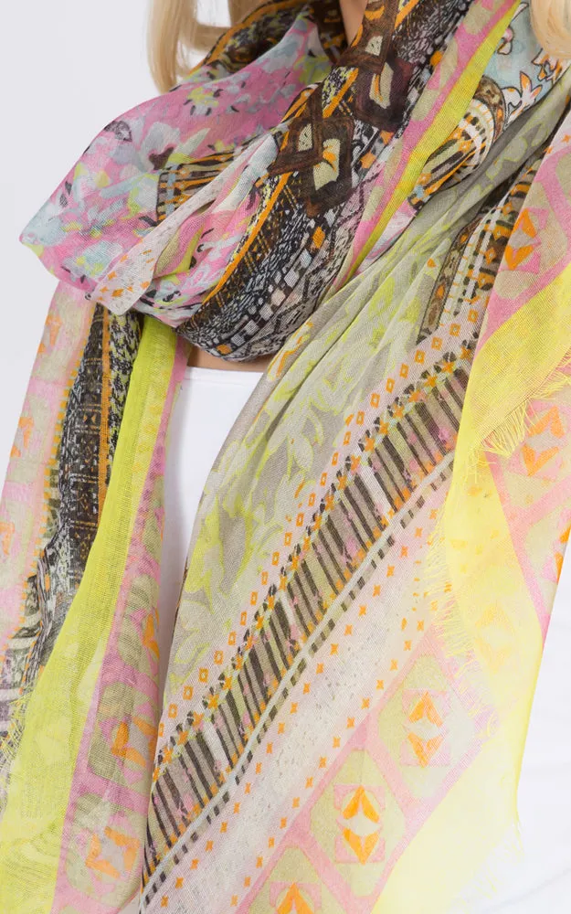 GPS125 Multi Pattern Print Oblong Scarf