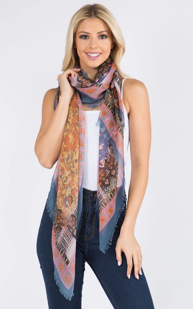 GPS125 Multi Pattern Print Oblong Scarf