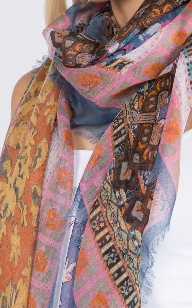 GPS125 Multi Pattern Print Oblong Scarf