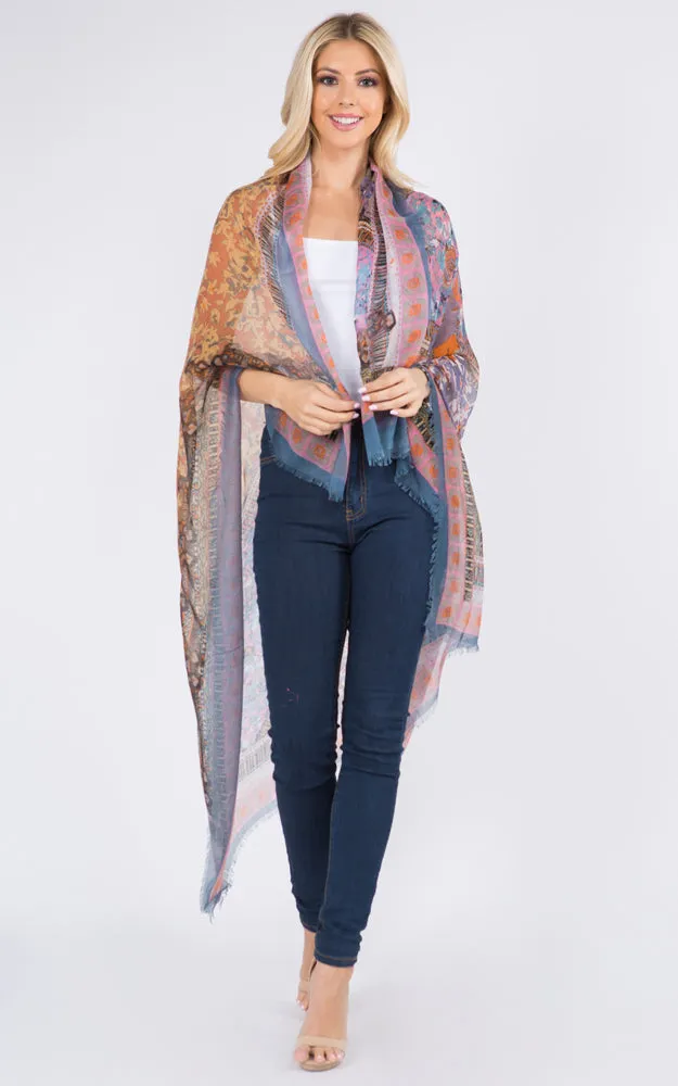 GPS125 Multi Pattern Print Oblong Scarf