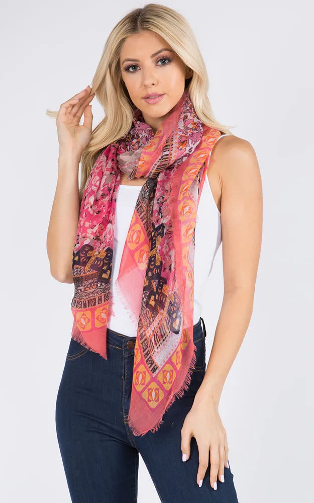 GPS125 Multi Pattern Print Oblong Scarf