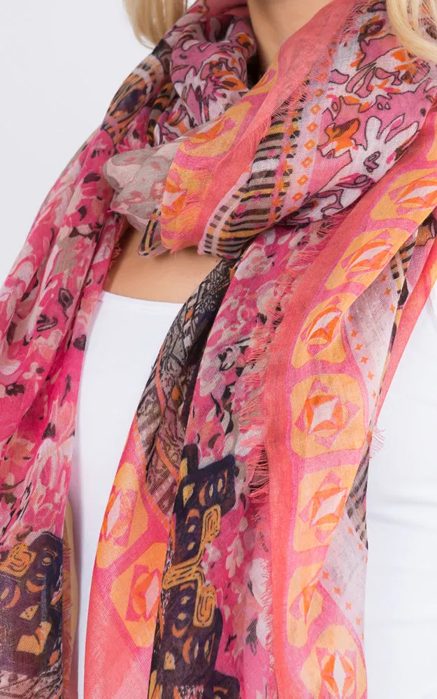 GPS125 Multi Pattern Print Oblong Scarf