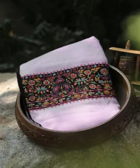 Handwoven Light Purple Pure Pashmina Stole With Hand Appliqued Kashidakari Border