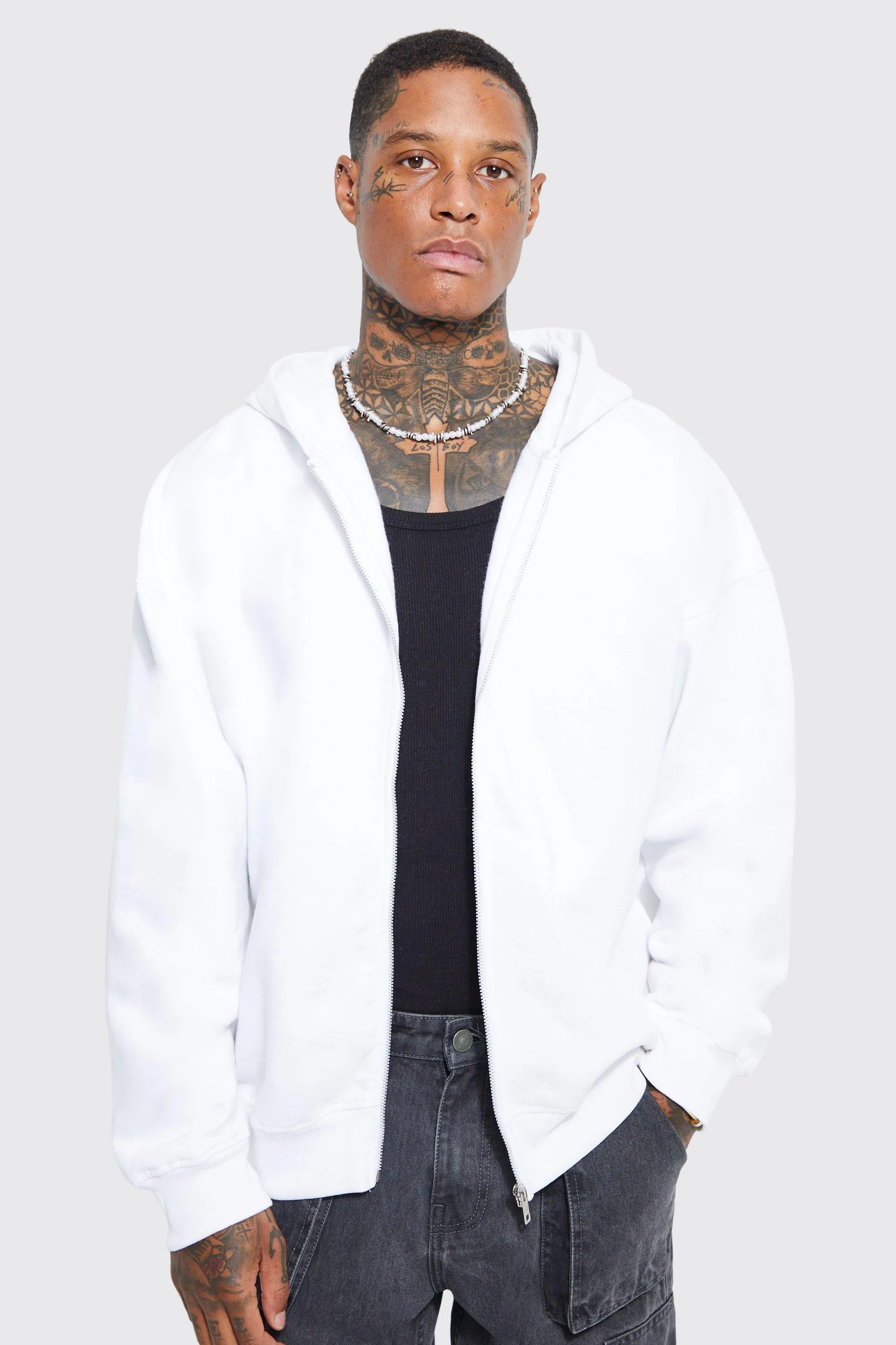 Heavyweight Zip Through Hoodie | boohooMAN UK