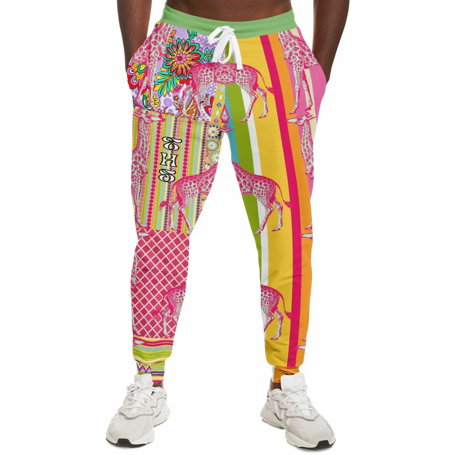 Hello Janis! Yellow Striped Giraffe Patchwork Unisex Eco-Poly Joggers