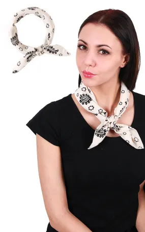 HM209 White Paisley Flower Bandanna Scarf