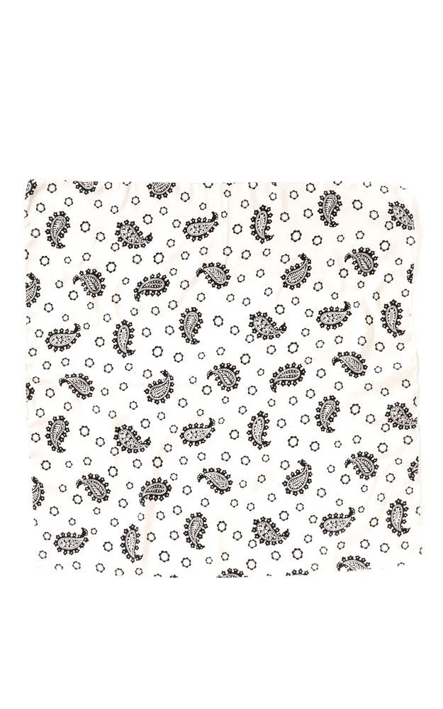 HM209 White Paisley Flower Bandanna Scarf