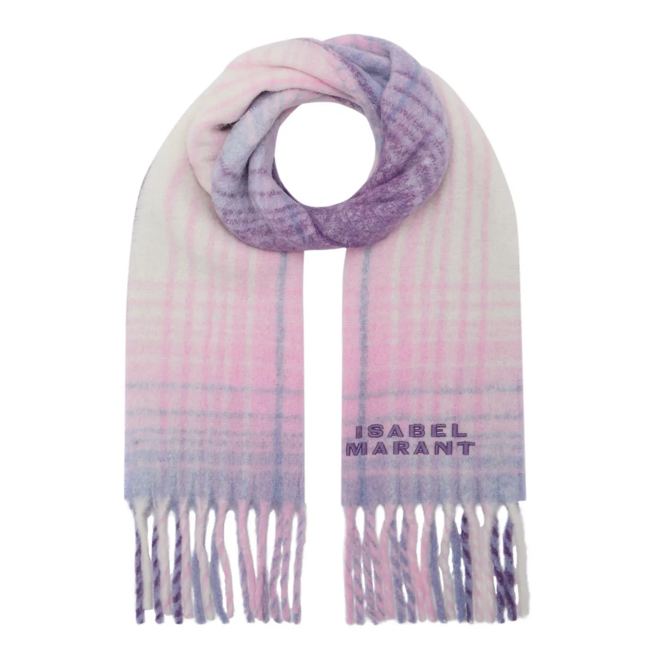 ISABEL MARANT Firny Fuzzy Check Scarf - LilacEcru