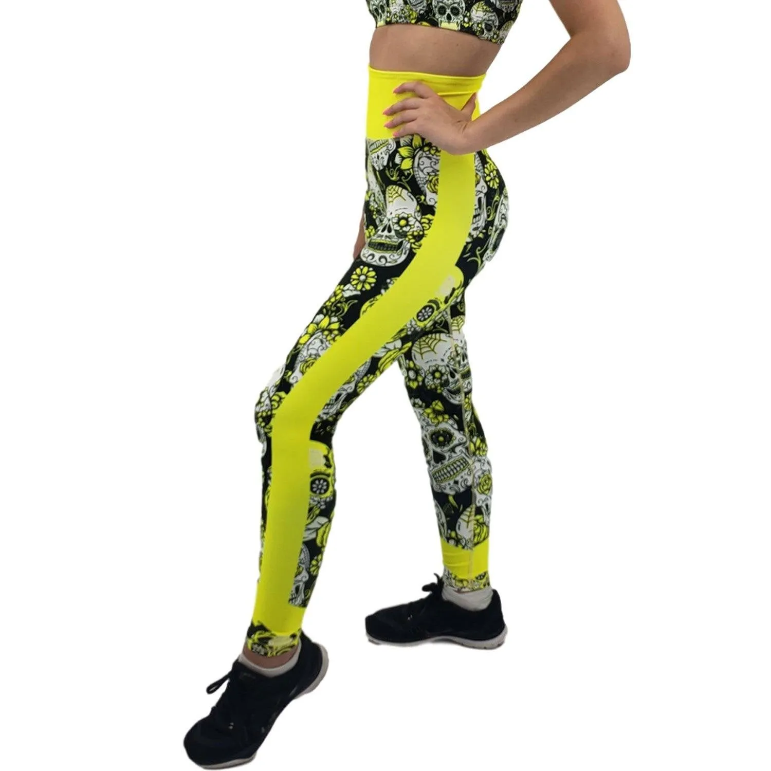 Jean Neon Yellow Sugar Skull Leggings