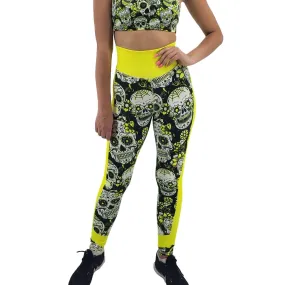 Jean Neon Yellow Sugar Skull Leggings