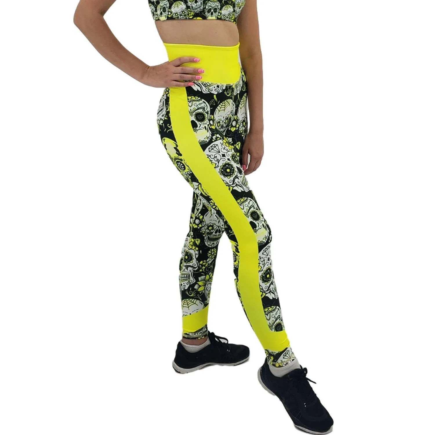 Jean Neon Yellow Sugar Skull Leggings