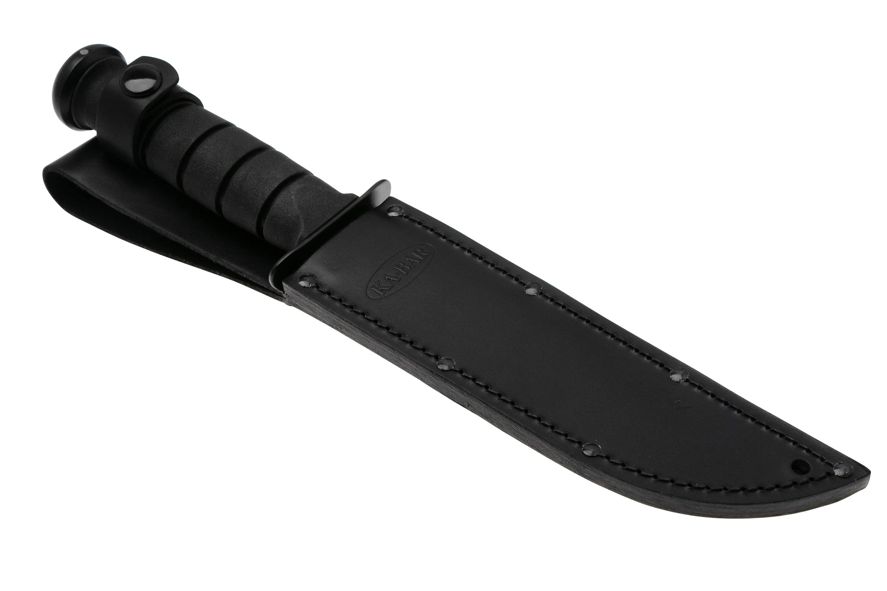 KA-BAR 1212 partially serrated, fixed knife, leather sheath