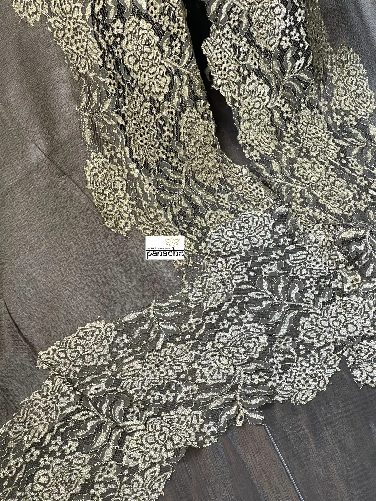 Kashmiri Pashmina Lace Stole - Gray Brown