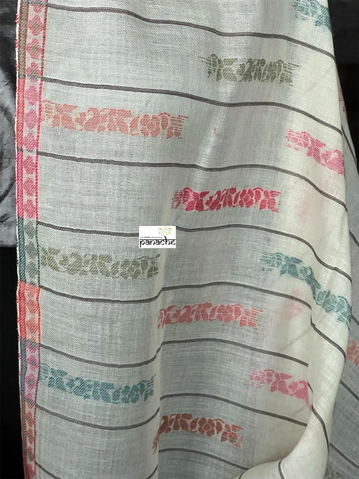 Kashmiri Pashmina Stole - Off White Pairsley Resham Woven