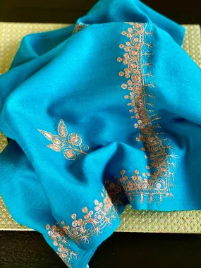 Kashmiri Stole - Firozi Blue Zari Ariwork