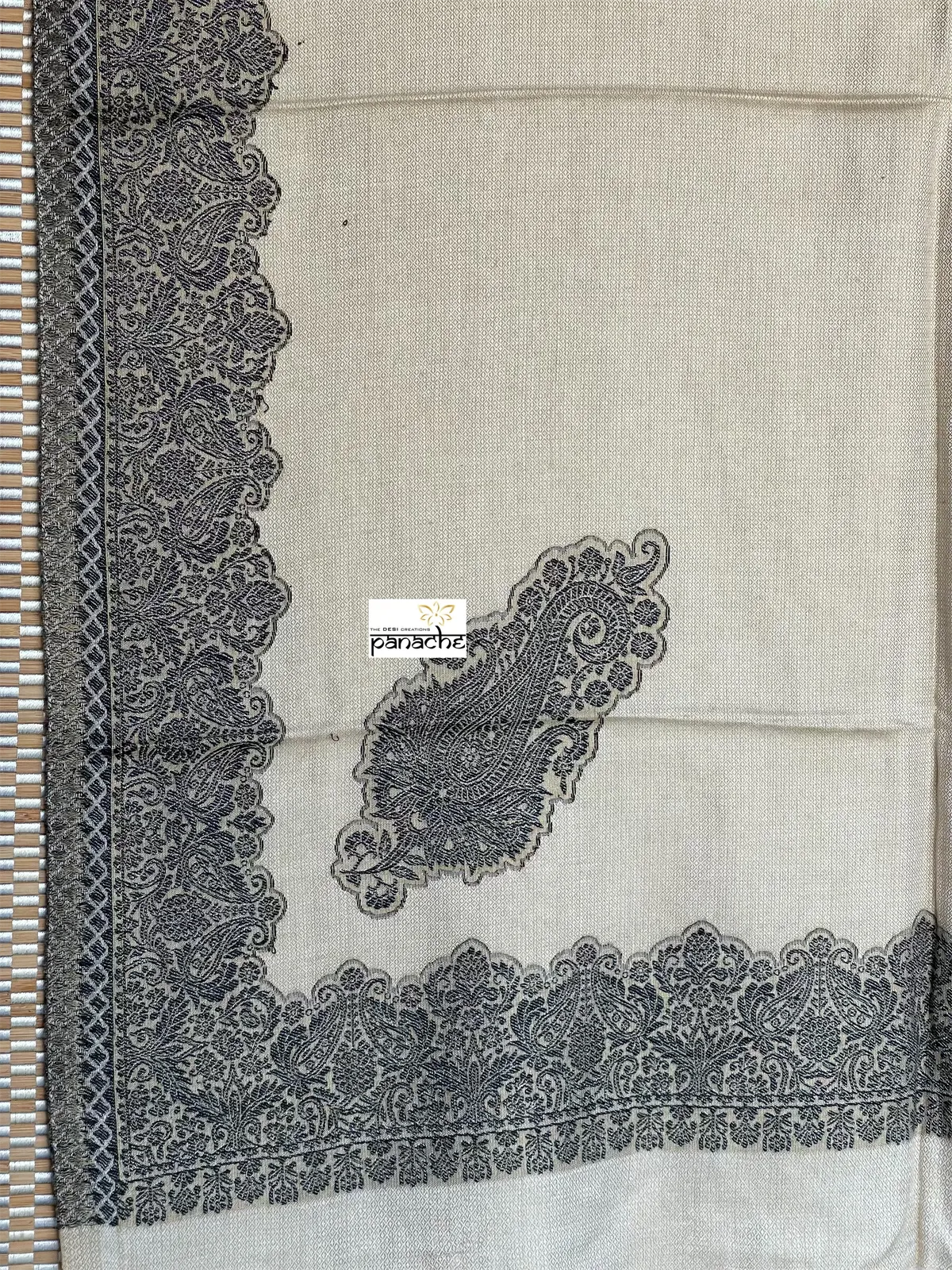 Kashmiri Woven Stole - Beige Black