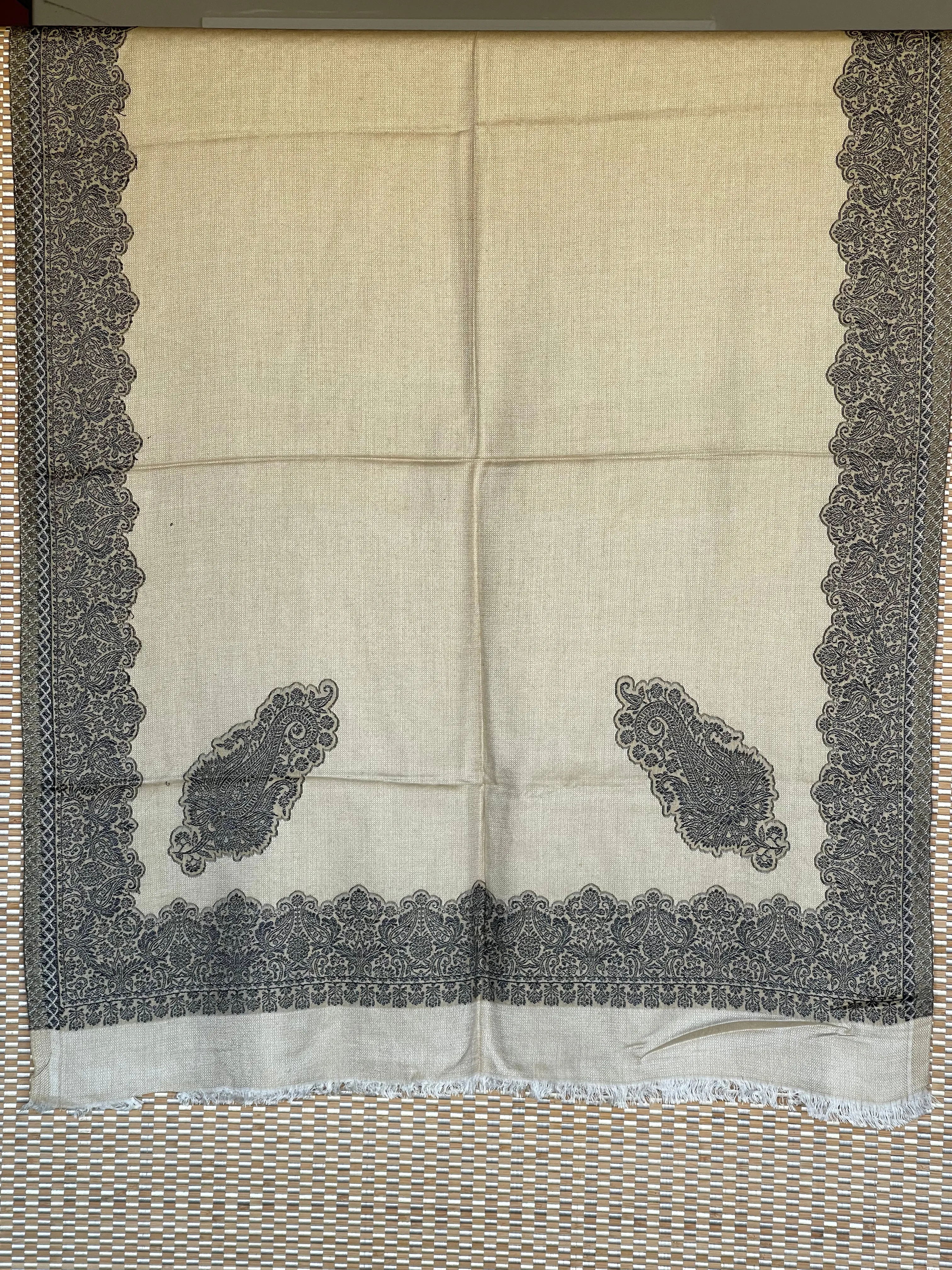 Kashmiri Woven Stole - Beige Black