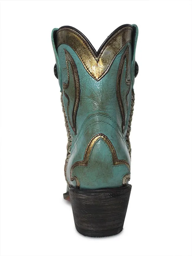 Ladies Corral Turquoise Gold Overlay Ankle Booties