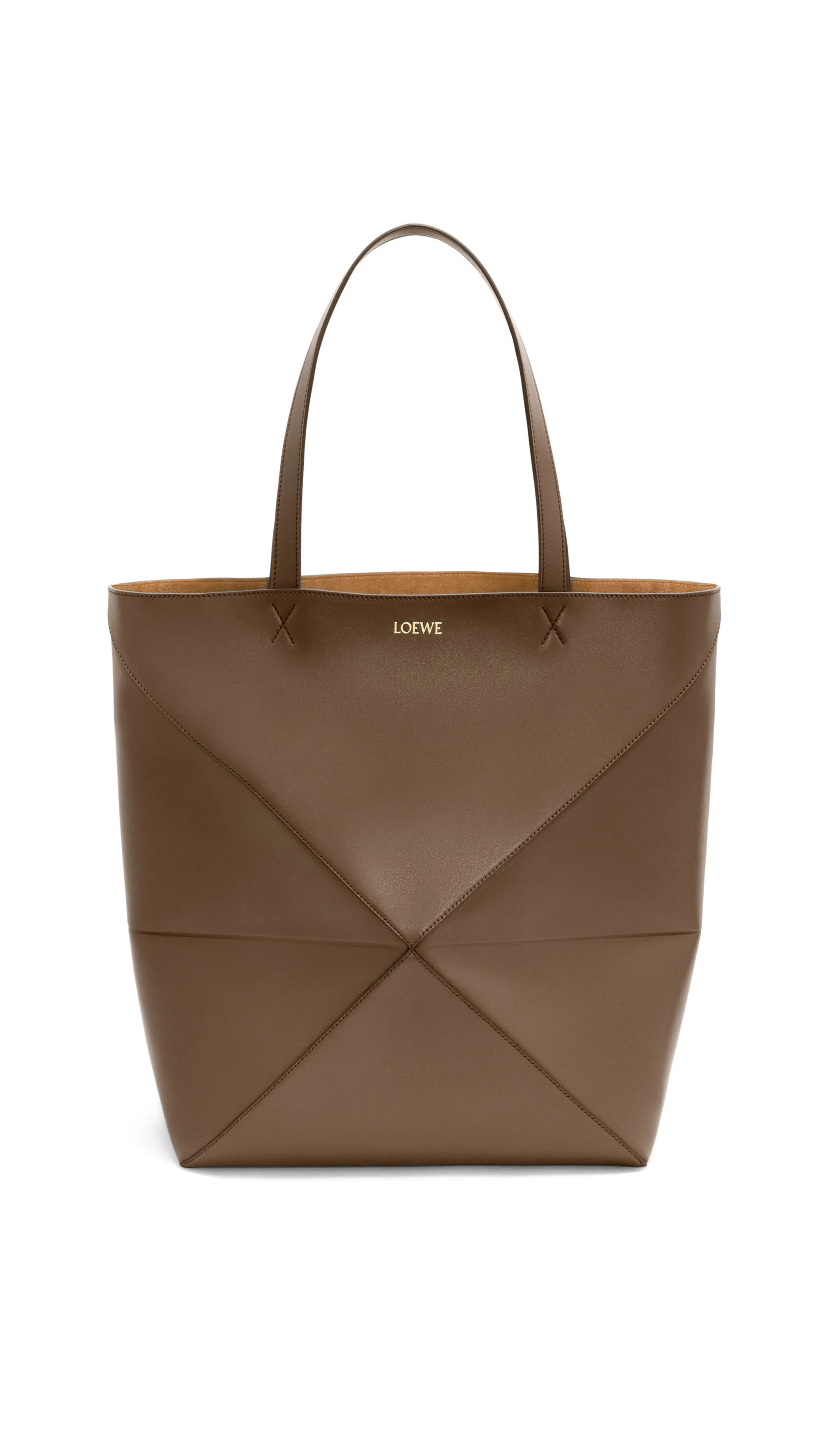 Large Puzzle Fold Tote in Shiny Calfskin - Umber