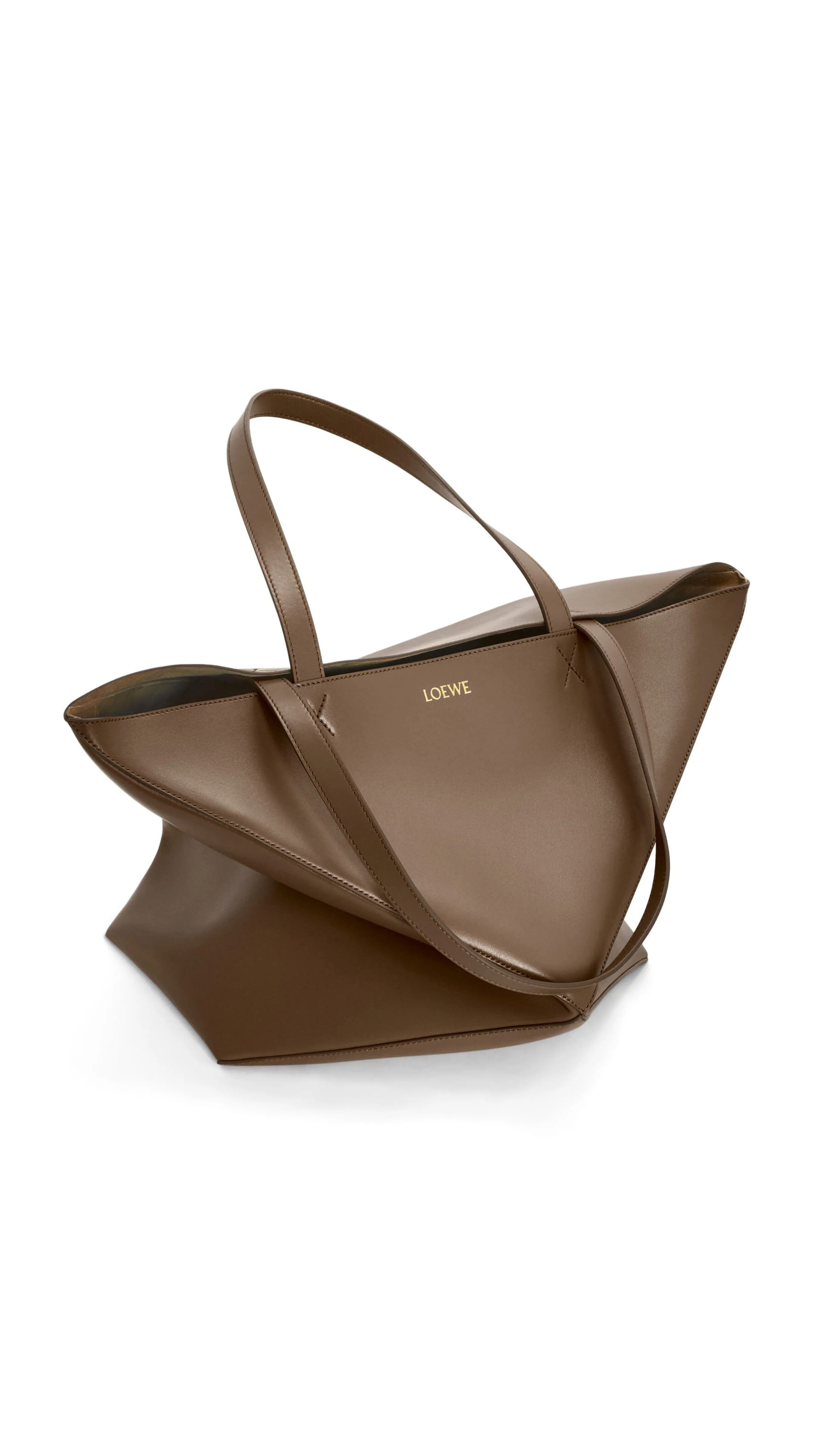 Large Puzzle Fold Tote in Shiny Calfskin - Umber