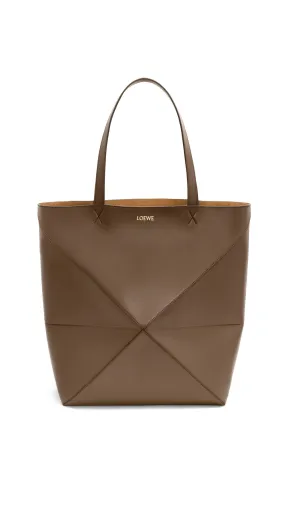 Large Puzzle Fold Tote in Shiny Calfskin - Umber