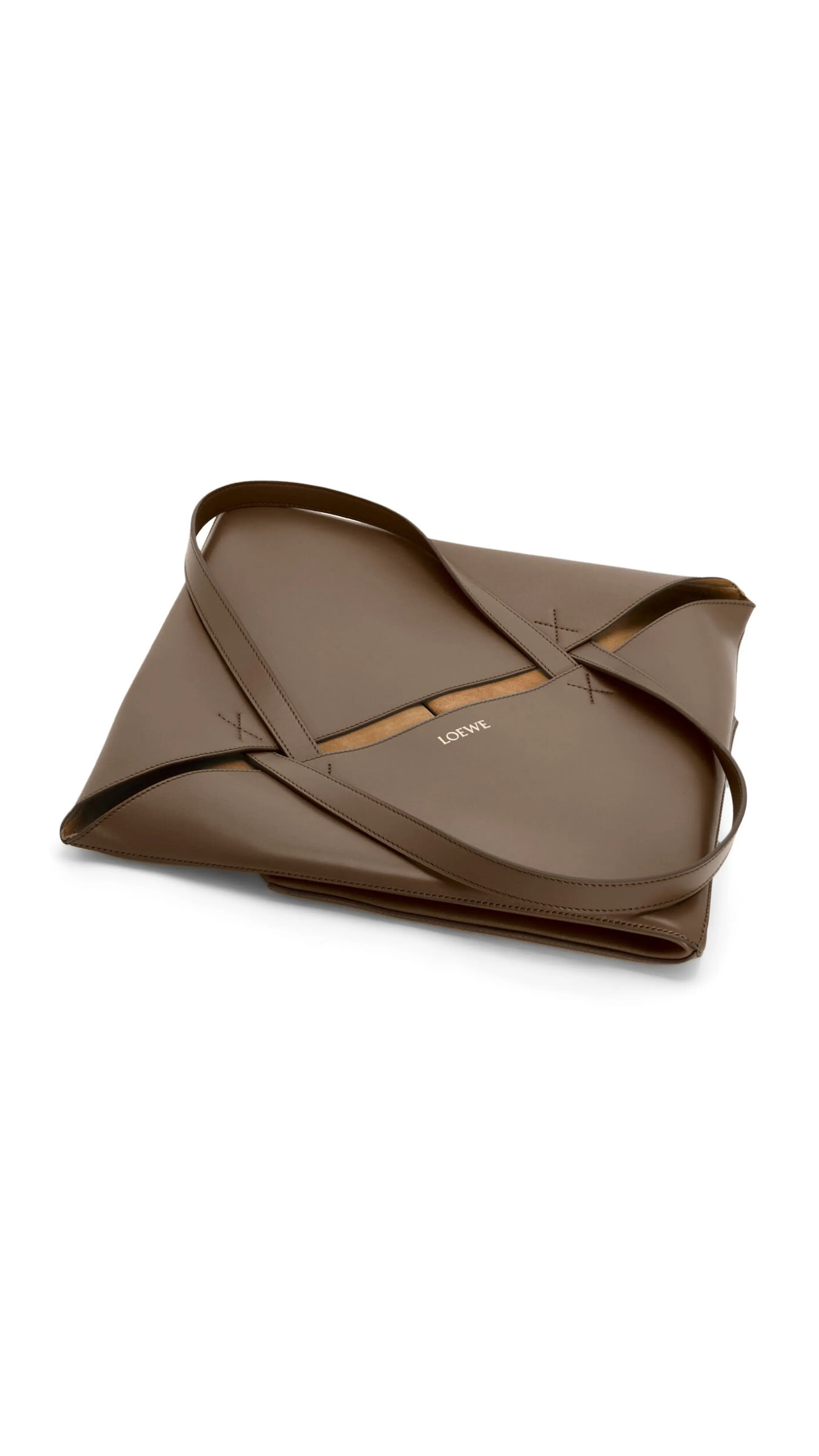 Large Puzzle Fold Tote in Shiny Calfskin - Umber