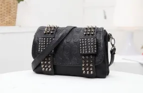 Leather Messenger Vintage Messenger Cool Skull Rivets Shoulder Bag