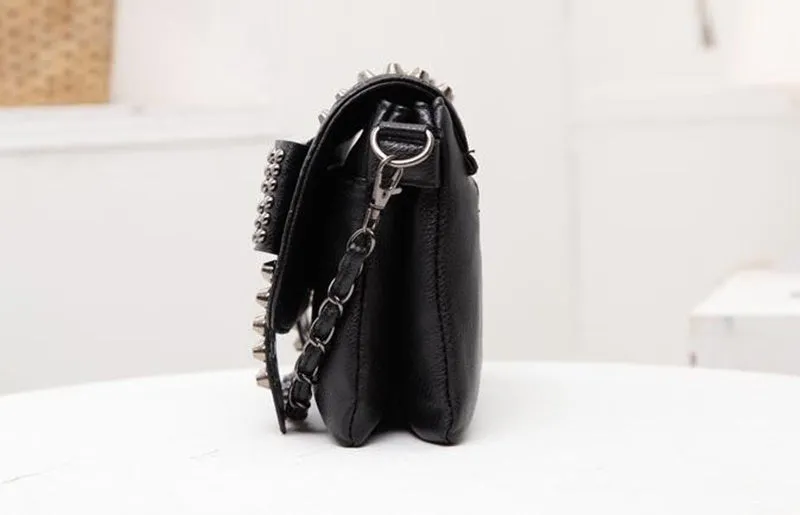 Leather Messenger Vintage Messenger Cool Skull Rivets Shoulder Bag