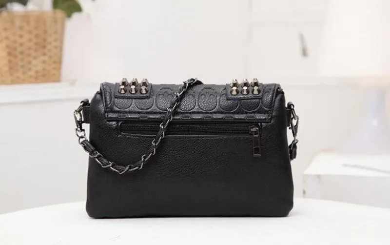 Leather Messenger Vintage Messenger Cool Skull Rivets Shoulder Bag