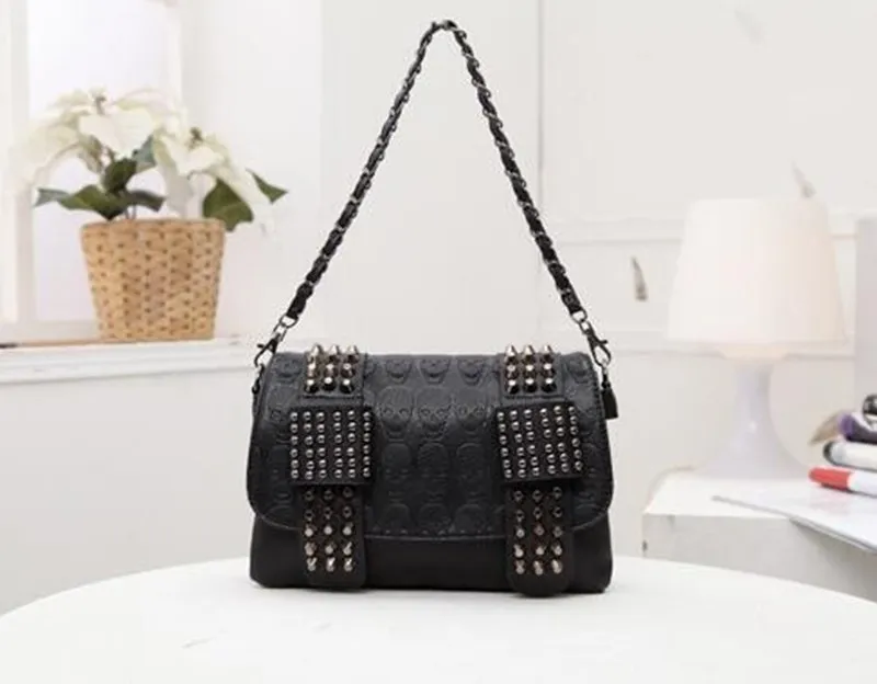 Leather Messenger Vintage Messenger Cool Skull Rivets Shoulder Bag