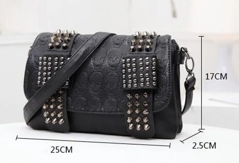 Leather Messenger Vintage Messenger Cool Skull Rivets Shoulder Bag