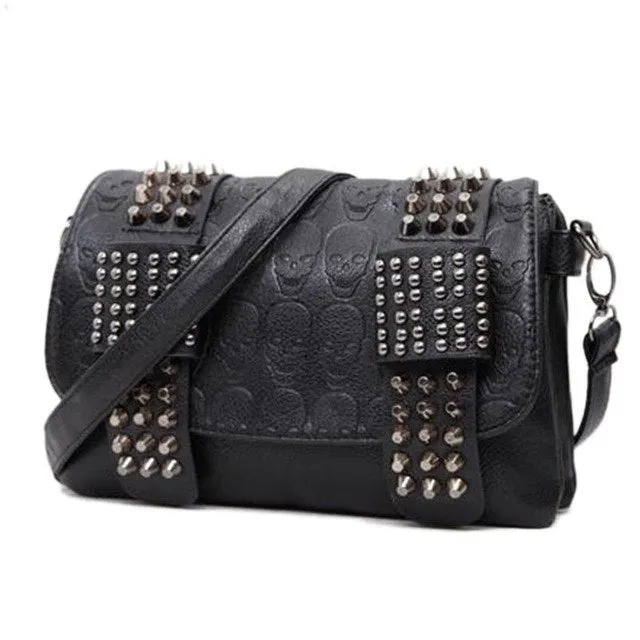 Leather Messenger Vintage Messenger Cool Skull Rivets Shoulder Bag