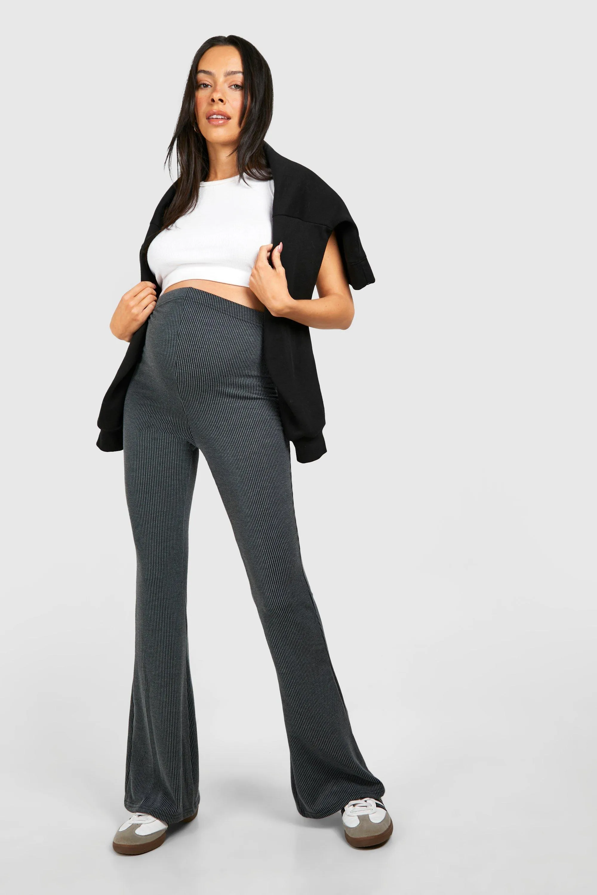 Leggings | Maternity Acid Wash Ribbed Flared Leggings | boohoo