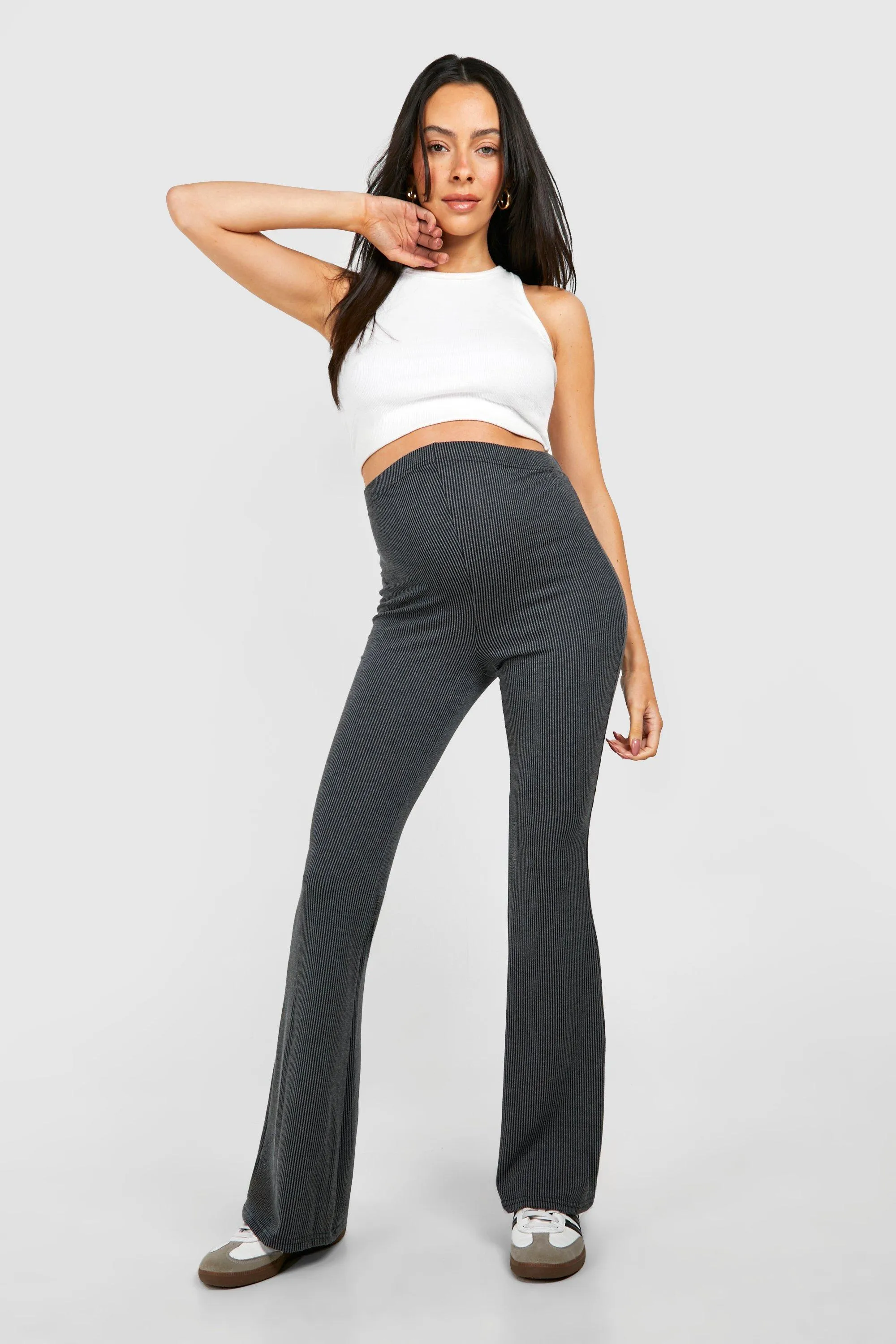 Leggings | Maternity Acid Wash Ribbed Flared Leggings | boohoo