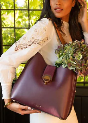 Luella Grey Alexi Plum & Tan Hobo Tote Bag